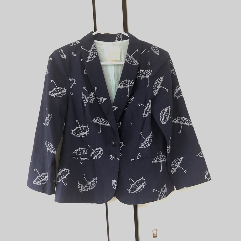 ModCloth Umbrella Print Blazer Jacket navy cotton